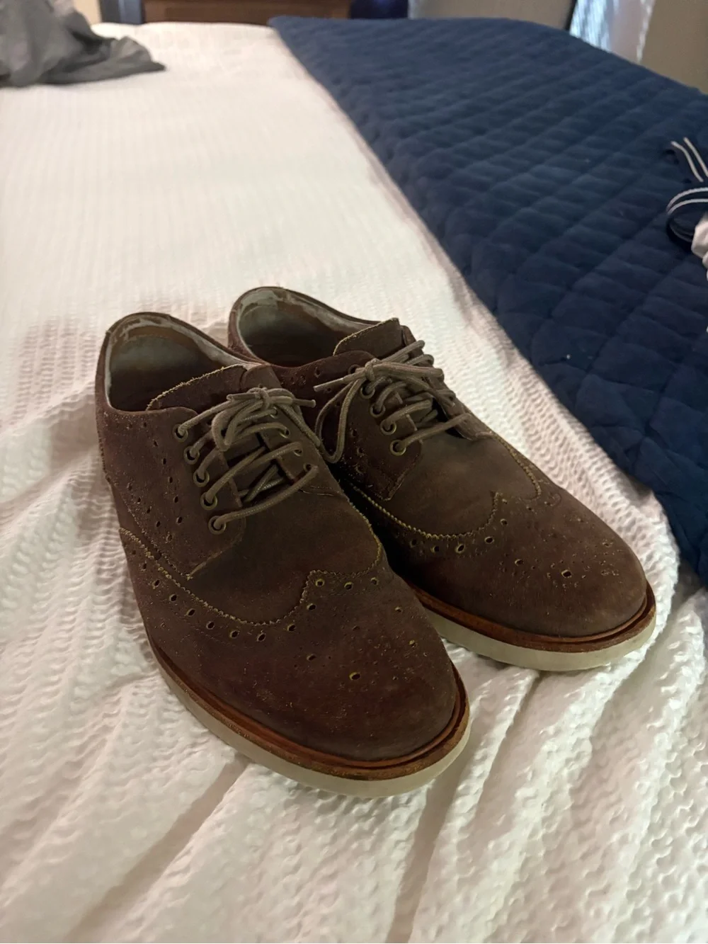 Clark Men's Brown Suede Oxford Dress Shoes / Yellow Accents